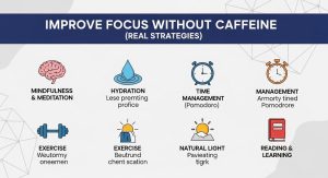 Focus without caffeine: Hydration, mindfulness, and diet