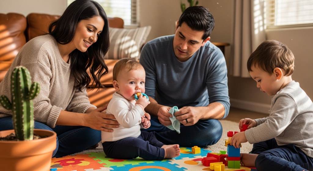 Phoenix parent soothing baby with swollen gums during teething stage